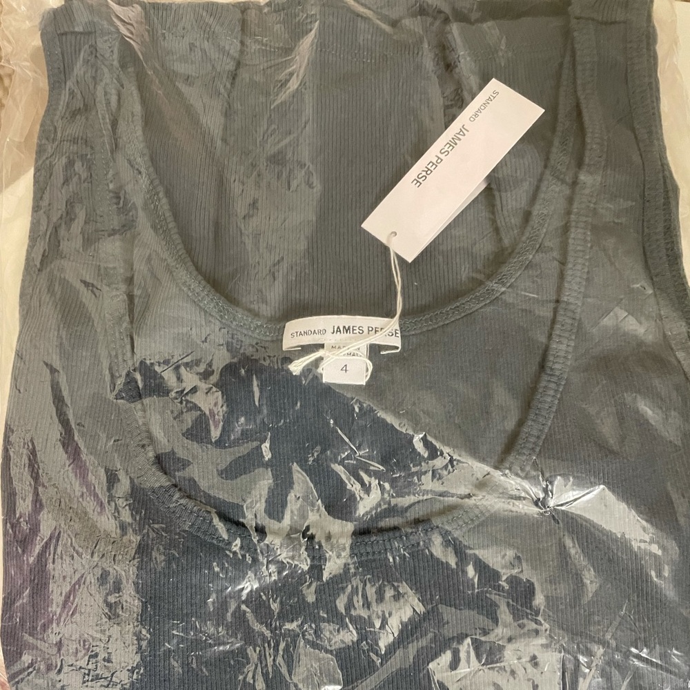 James Perse grayish blue ribbed tank top. New with tags in bag. 4=XL